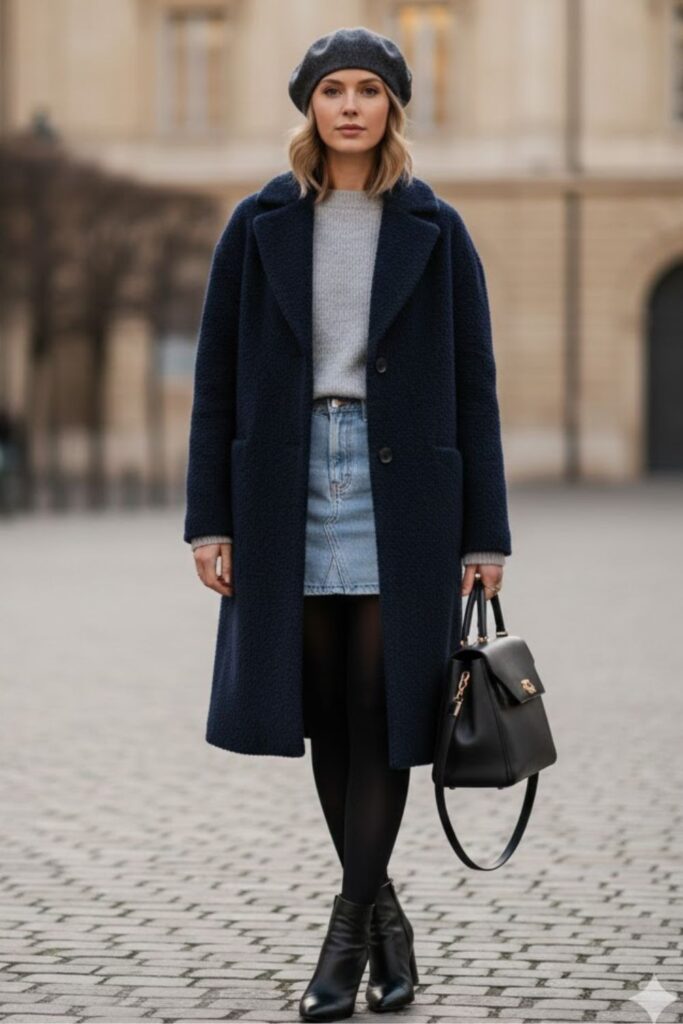 7. Long Wool Coat and Sweater