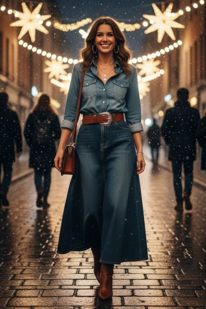 7. Monochrome Mood with a Denim Shirt