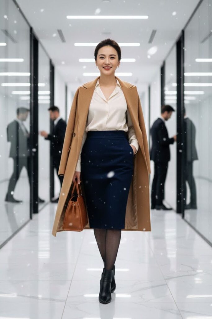 7. Pencil Skirt with Longline Coat