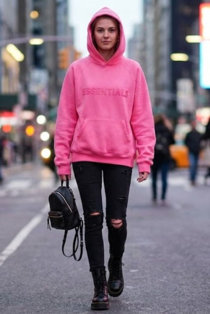 7. Pink Hoodie with Black Jeans