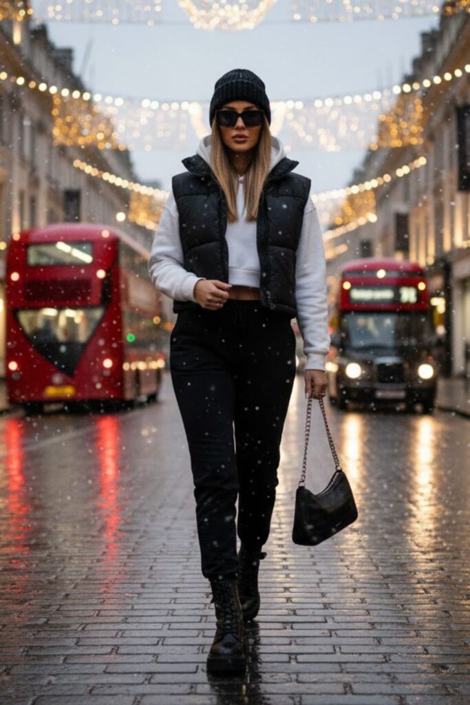 7. Quilted Puffer Vest with Hoodie and Joggers