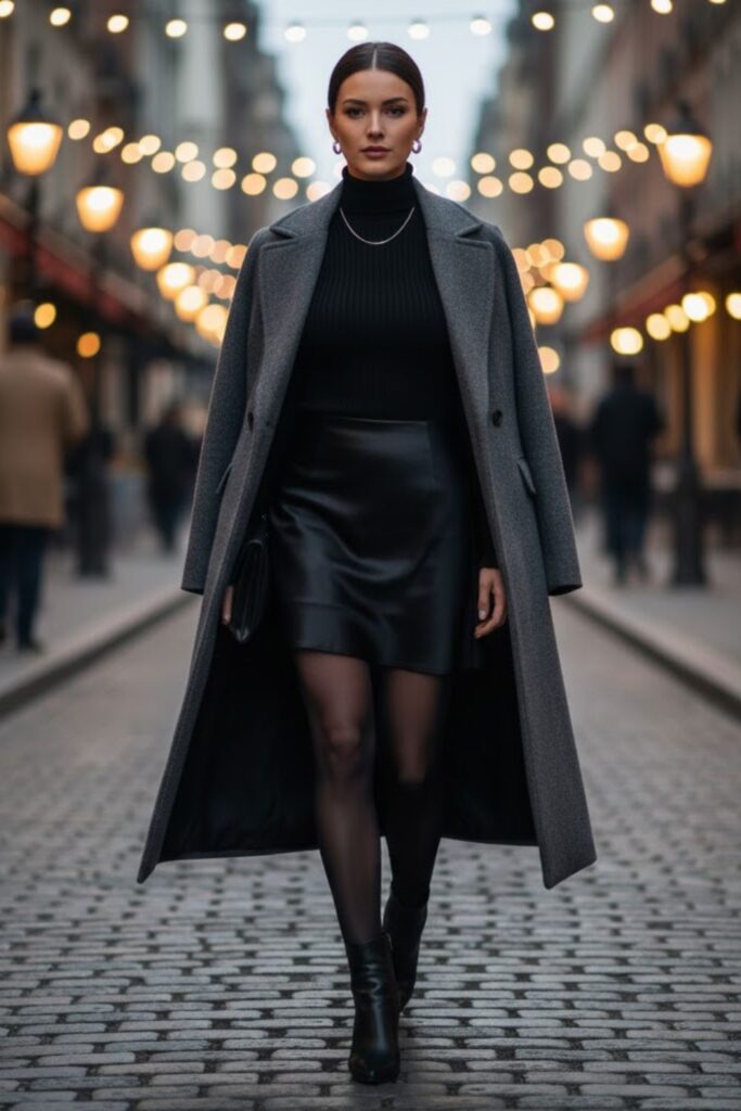 7. Silk Mini Skirt and Turtleneck Combo