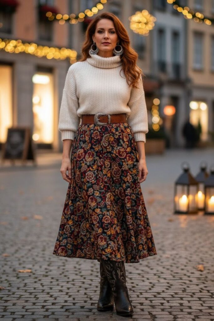 7. Sweater and Midi Skirt Combo