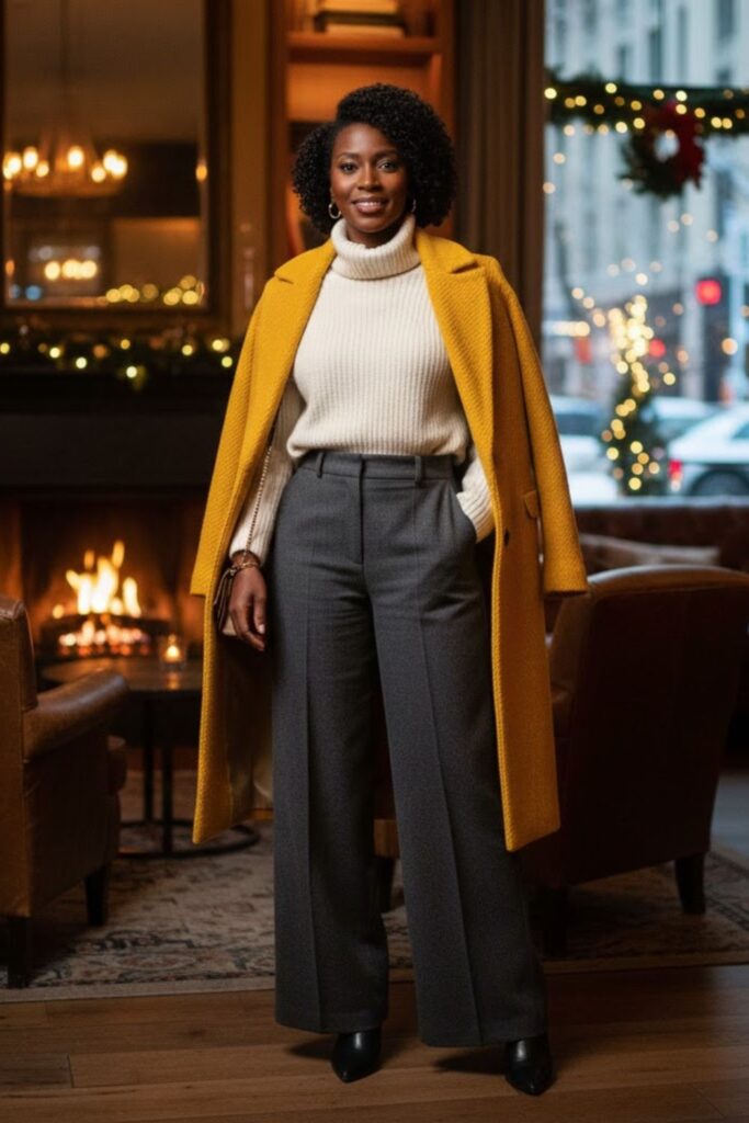 7. Wide-Leg Pants with Chunky Knit Sweater