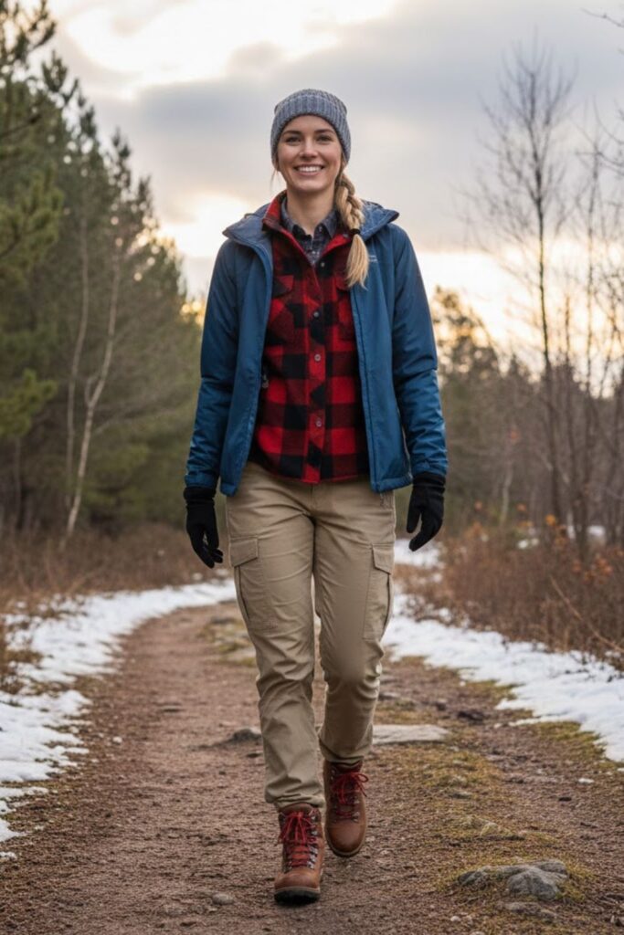 7. Windbreaker with Wool Base Layer and Cargo Pants