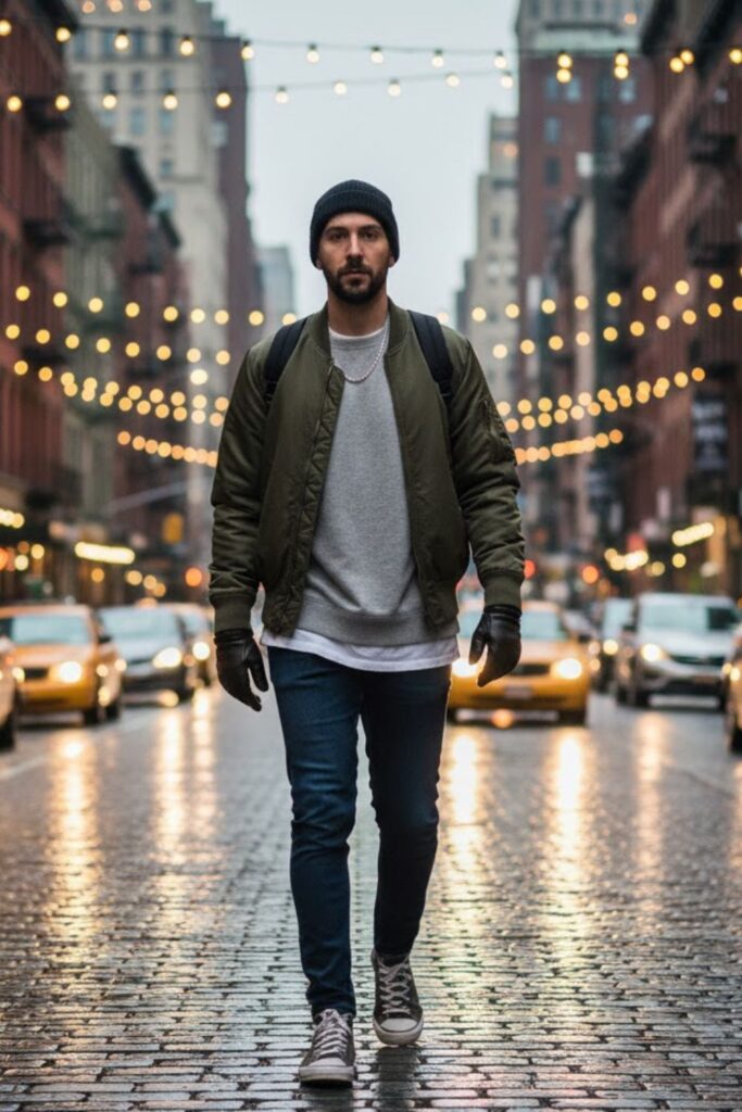 8. Bomber Jacket with Sweatshirt and Beanie