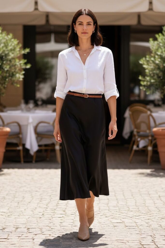 8. Button-Down Shirt and Mules
