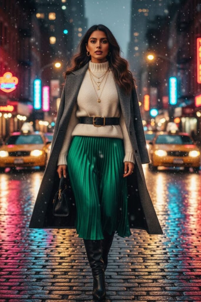 8. Cashmere Sweater with Midi Skirt
