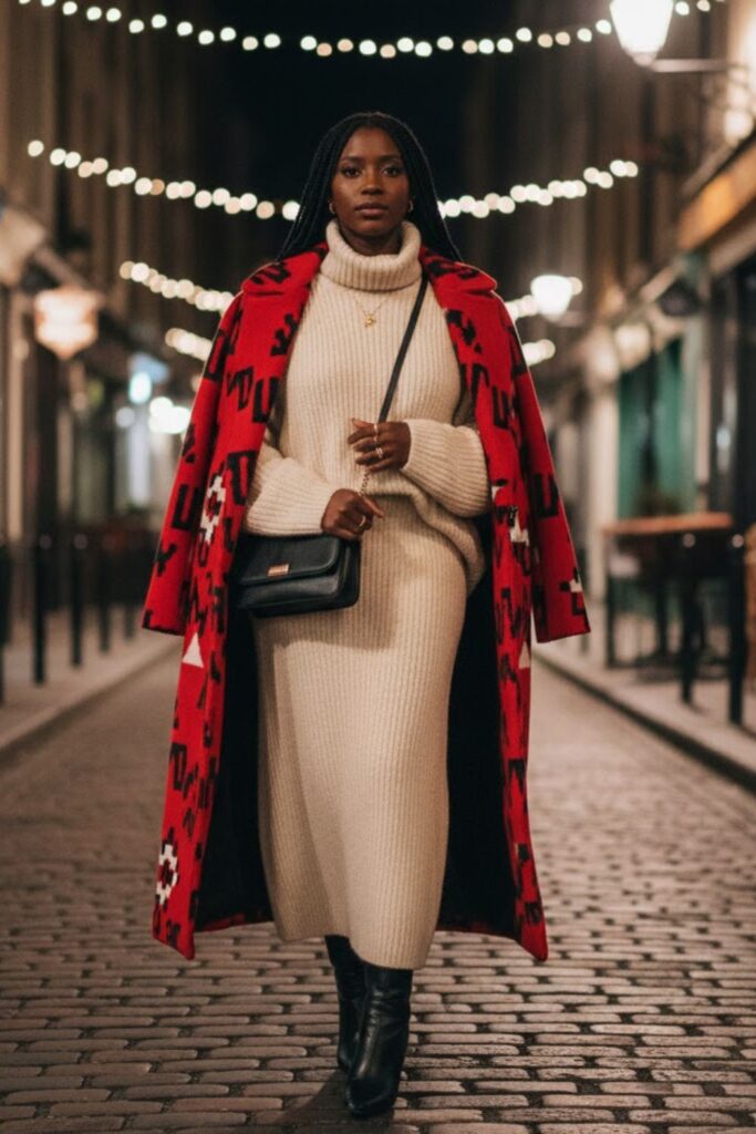 8. Cozy Knit Set with Statement Coat