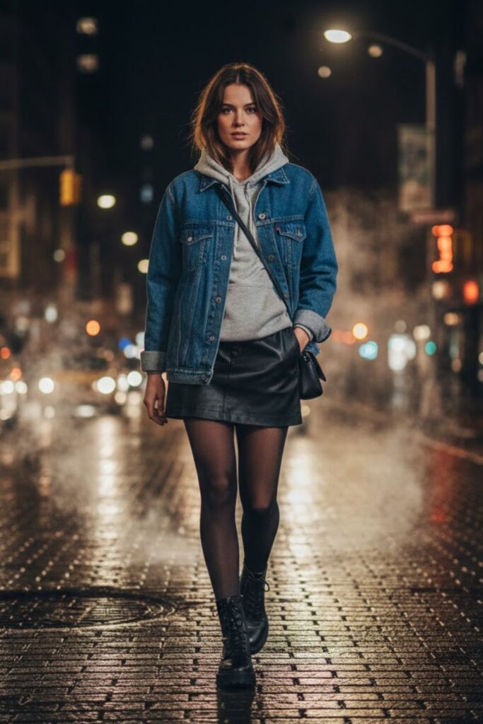 8. Denim Jacket Layered Over a Hoodie