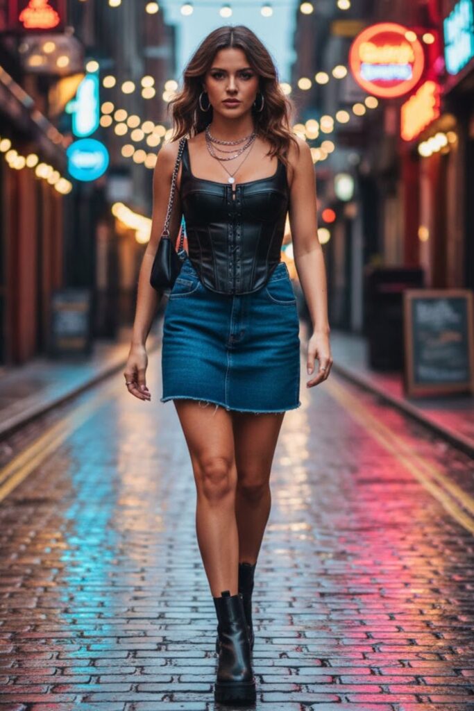 8. Denim Mini Skirt with Corset Top