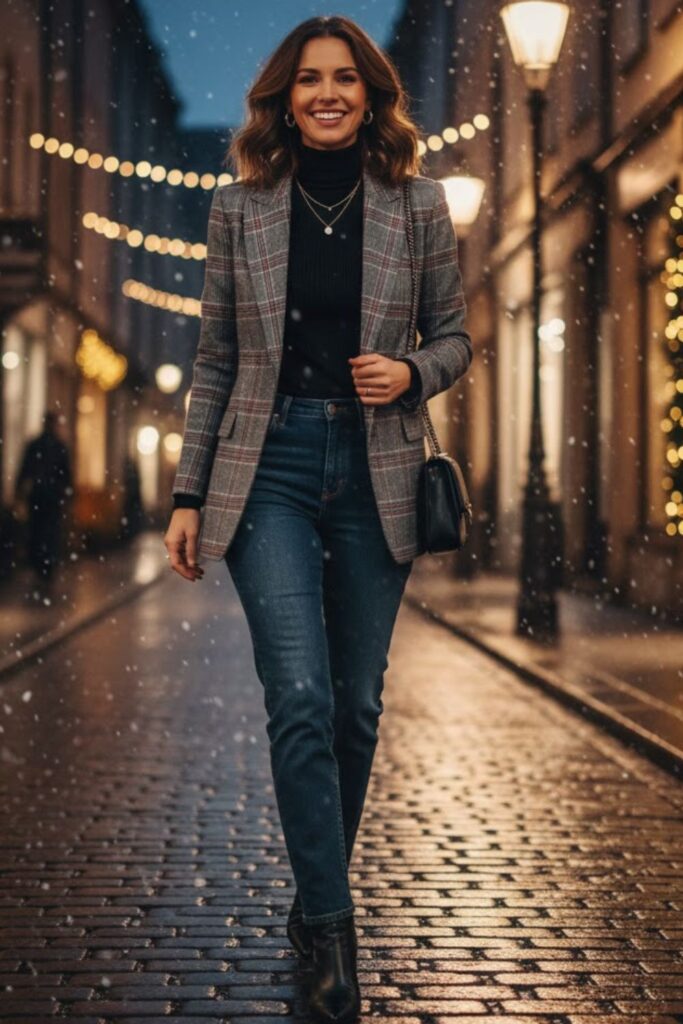 8. Jeans with Plaid Blazer