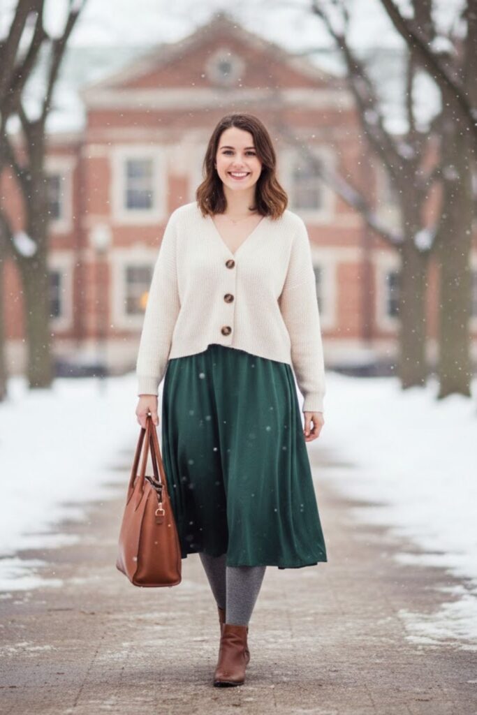 8. Knit Cardigan with Midi Skirt