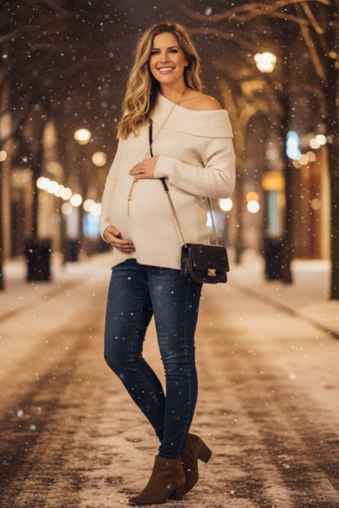 8. Off-Shoulder Sweater and Jeans Combo