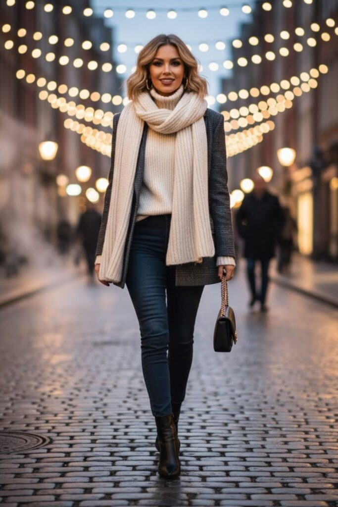 8. Oversized Blazer with Skinny Jeans and Boots