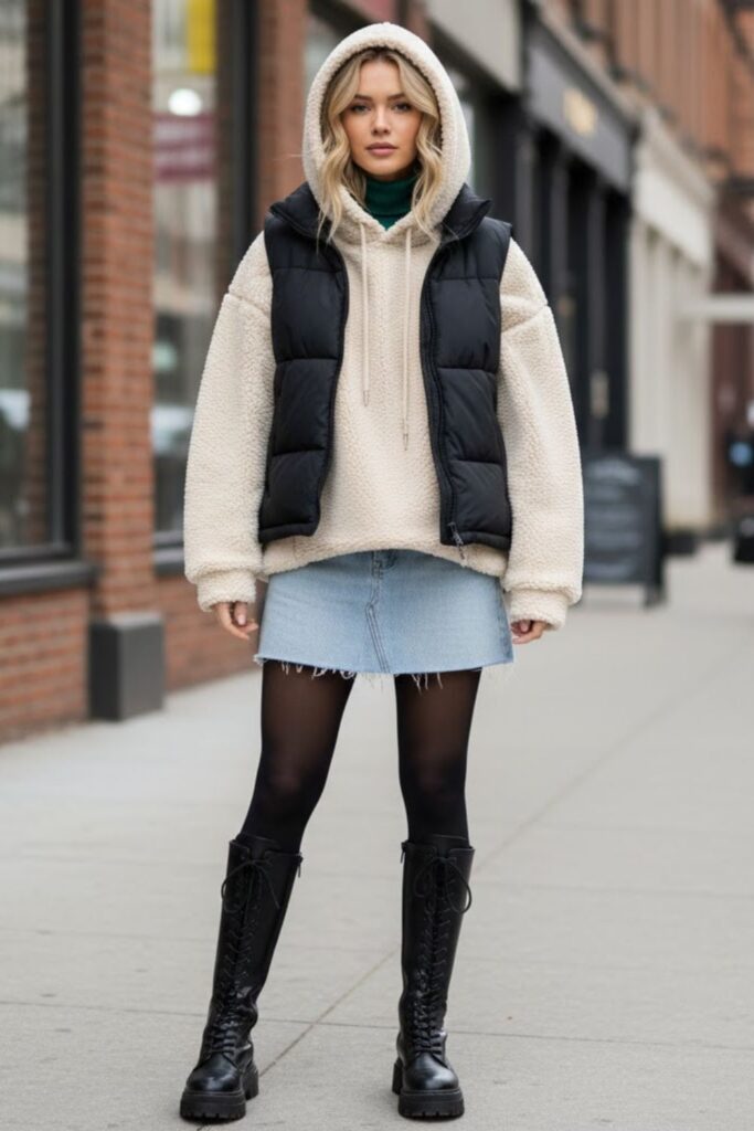 8. Oversized Hoodie and Tall Boots