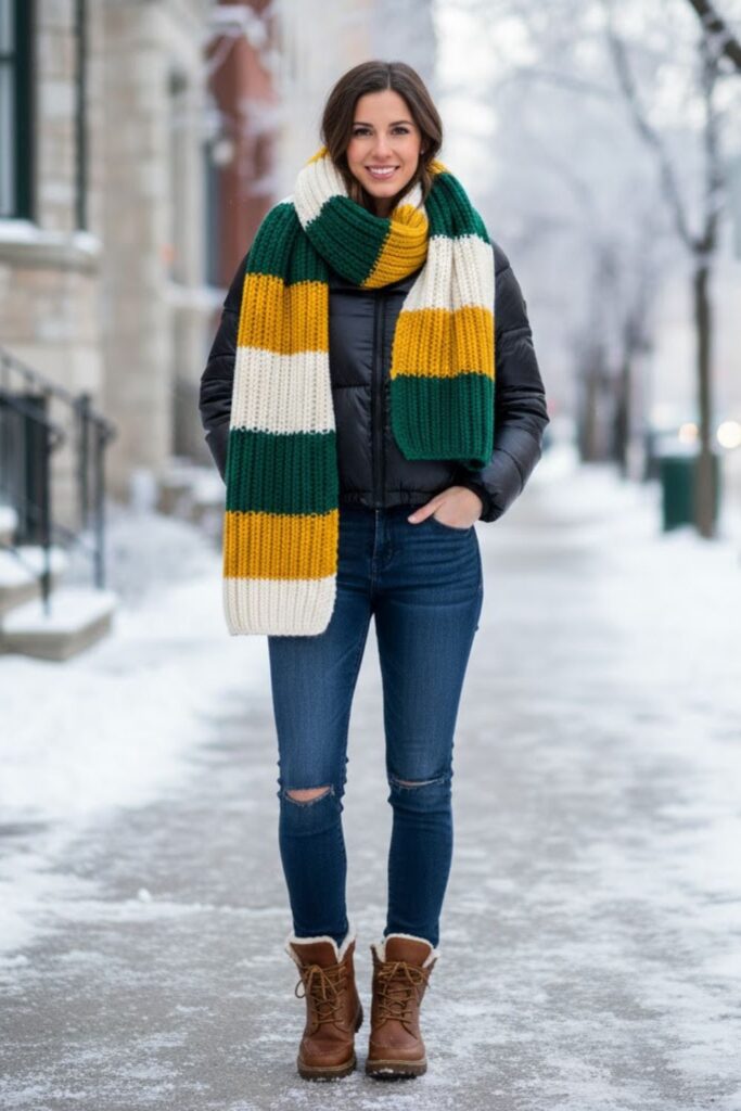 8. Puffy Jacket with Oversized Scarf