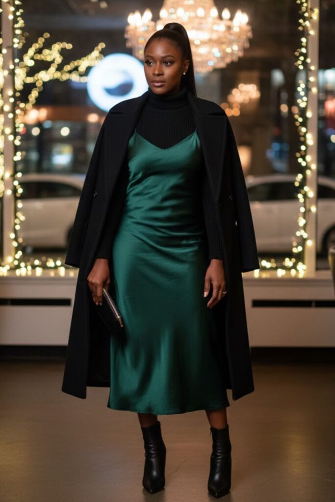 8. Satin Slip Dress with Turtleneck Layer