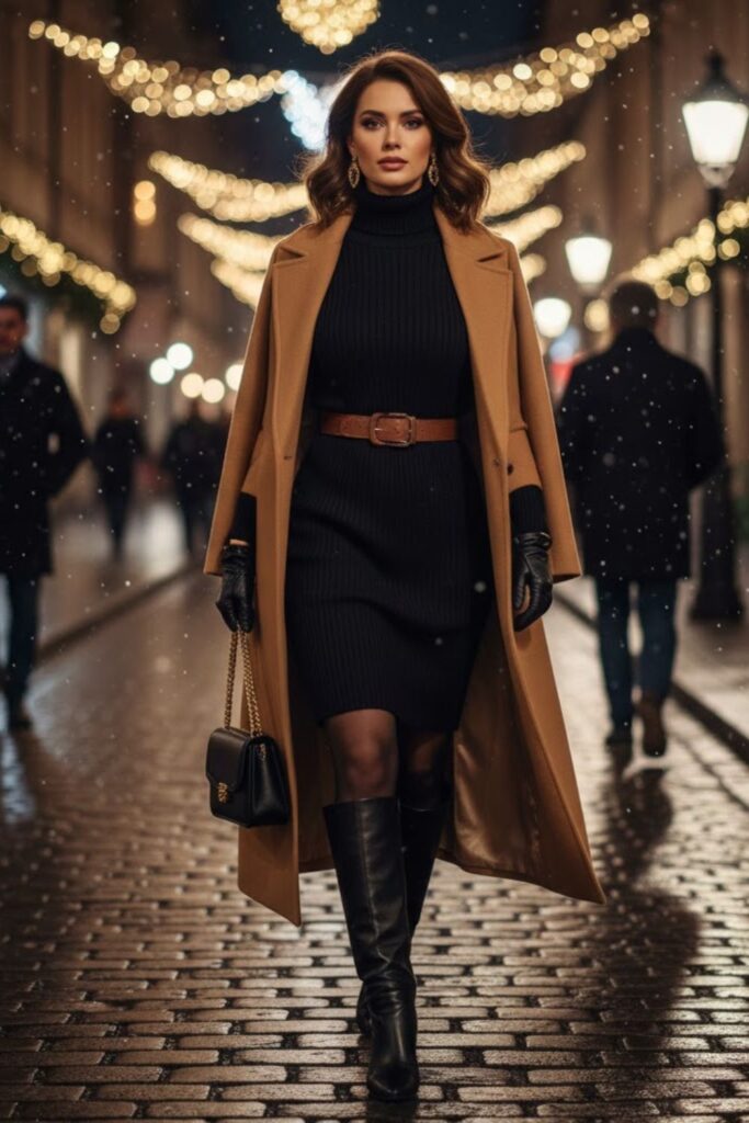 8. Turtleneck Dress with Belted Coat