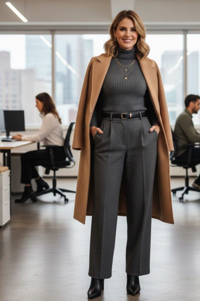 8. Turtleneck with Wide-Leg Pants