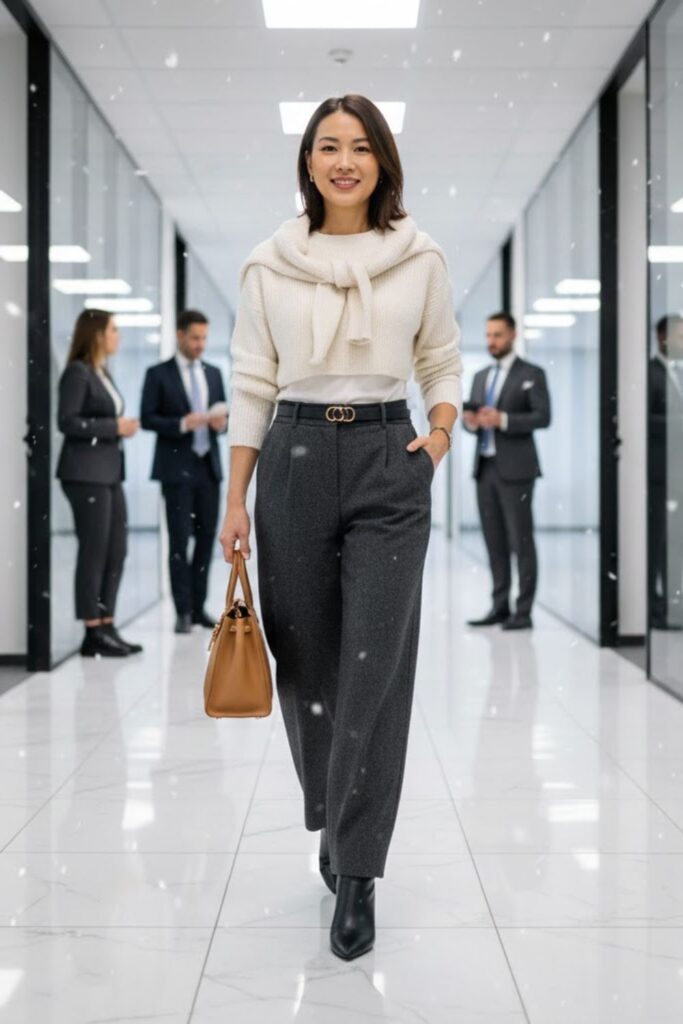 8. Wide-Leg Pants with Cropped Sweater