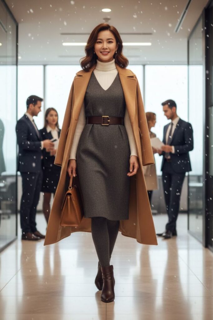 8. Wool Dress with Belted Coat