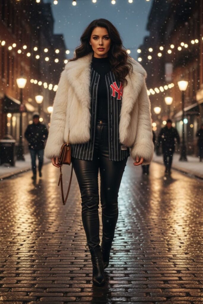 9. Baseball Jersey with Faux Fur Jacket