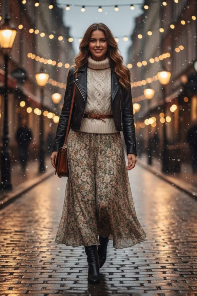 9. Chunky Knit Sweater Vest with Maxi Skirt