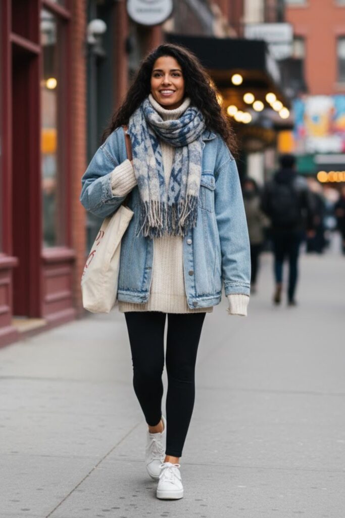 9. Denim Jacket and Scarf