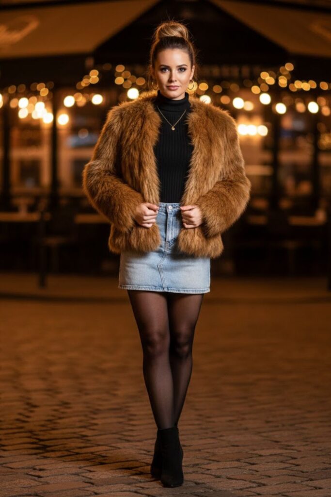 9. Faux Fur Jacket and Knit Top