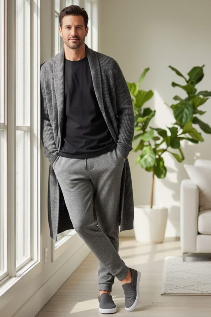 9. Grey Sweatpants with Longline Cardigan