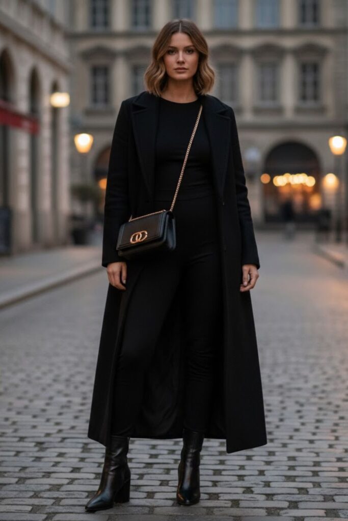 9. Maxi Coat with Jumpsuit