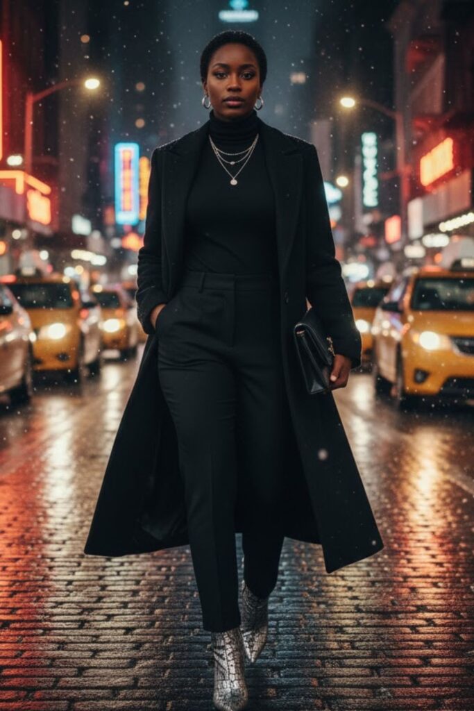 9. Monochrome Black Outfit with Statement Boots