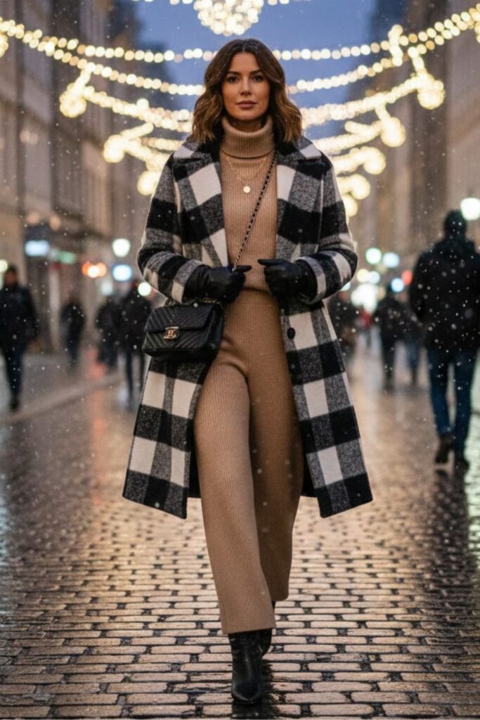 9. Monochrome Knit Set with Statement Coat