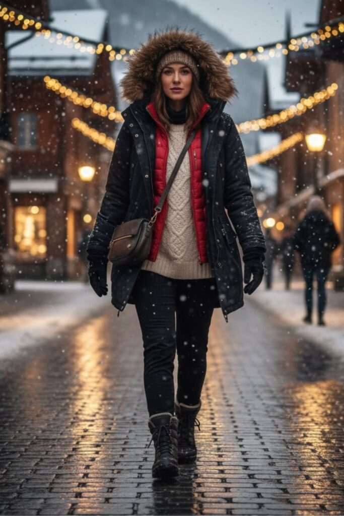 9. Parka Jacket with Layered Knitwear