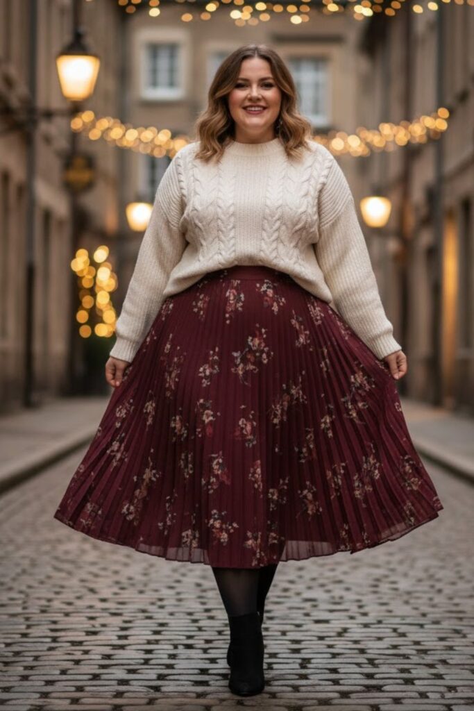 9. Pleated Skirt and Chunky Sweater