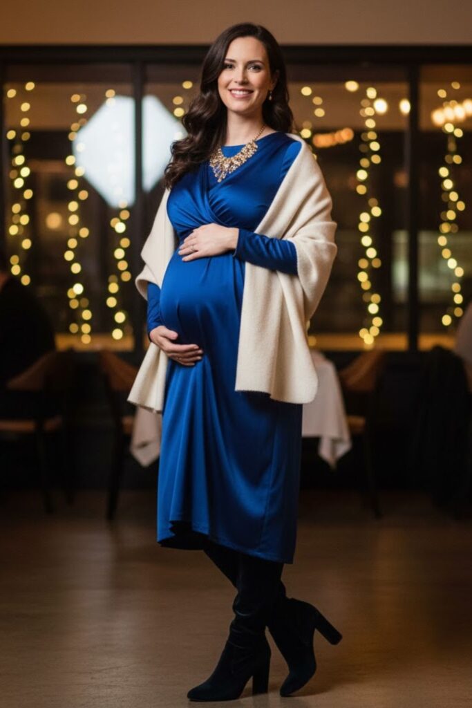 9. Satin Maternity Dress with Shawl or Wrap