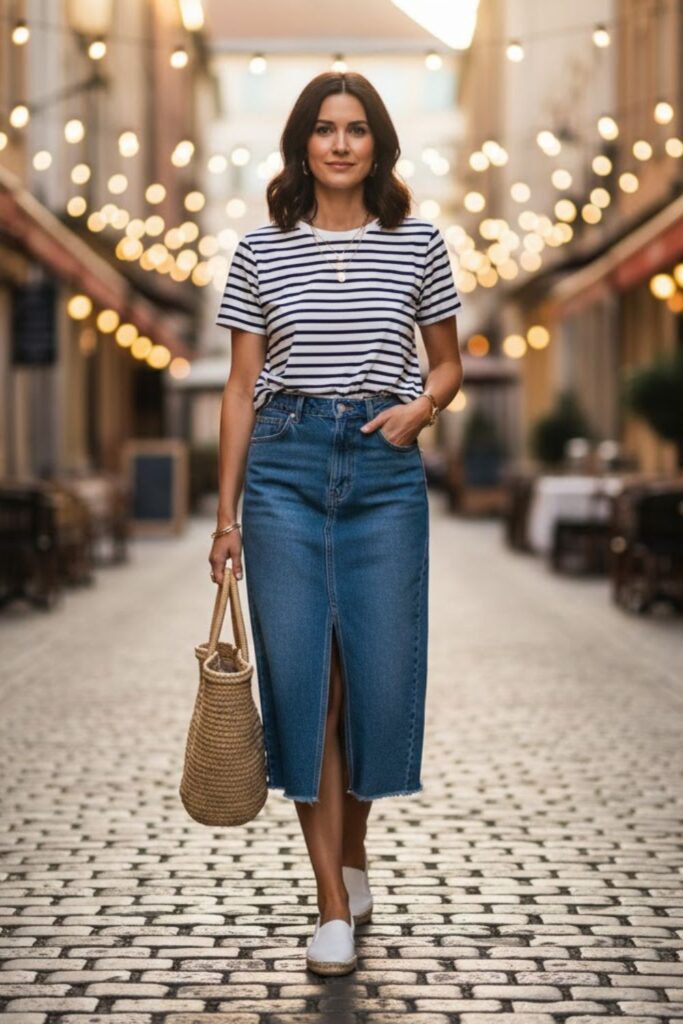 9. Striped Tee and Slip-On Sneakers