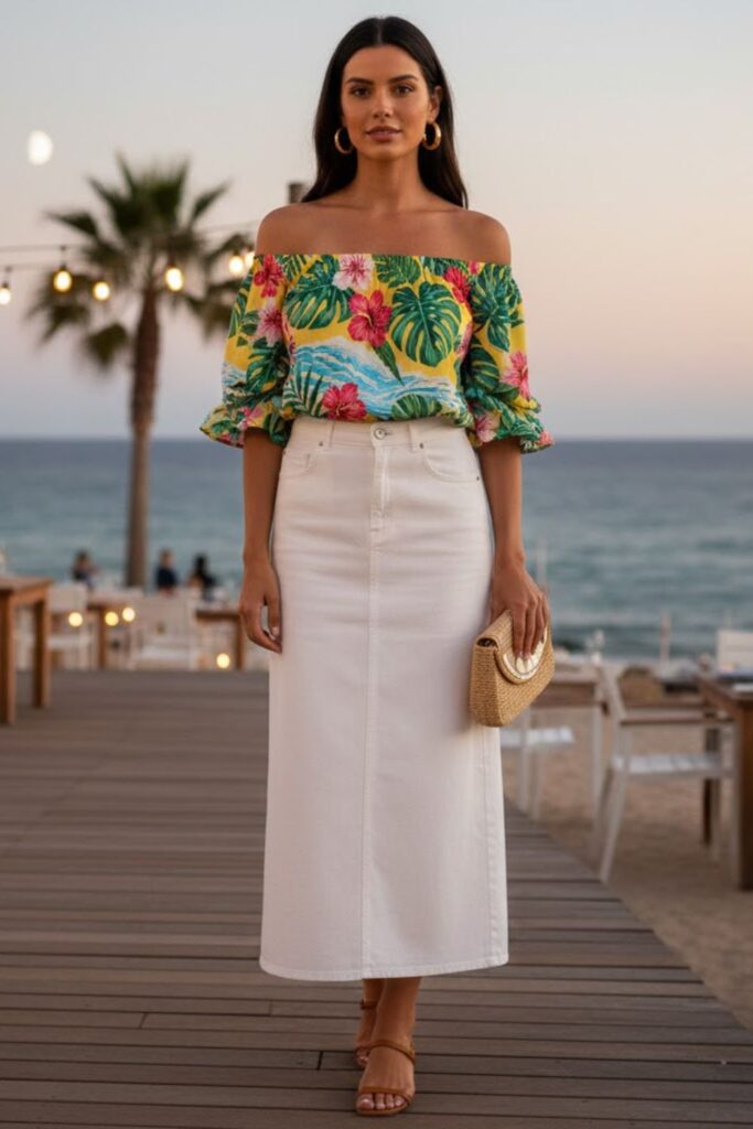 9. Summer Glam with an Off-Shoulder Top