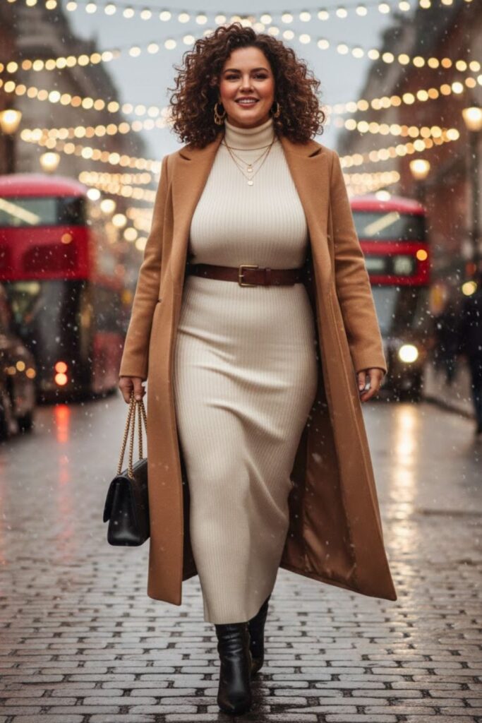 9. Turtleneck Maxi Dress with Coat