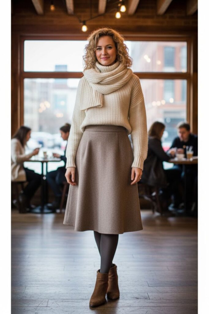 9. Wool Skirt with Sweater and Matching Scarf