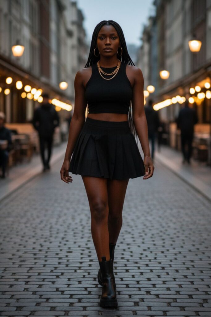 All-Black Tennis Skirt Outfit