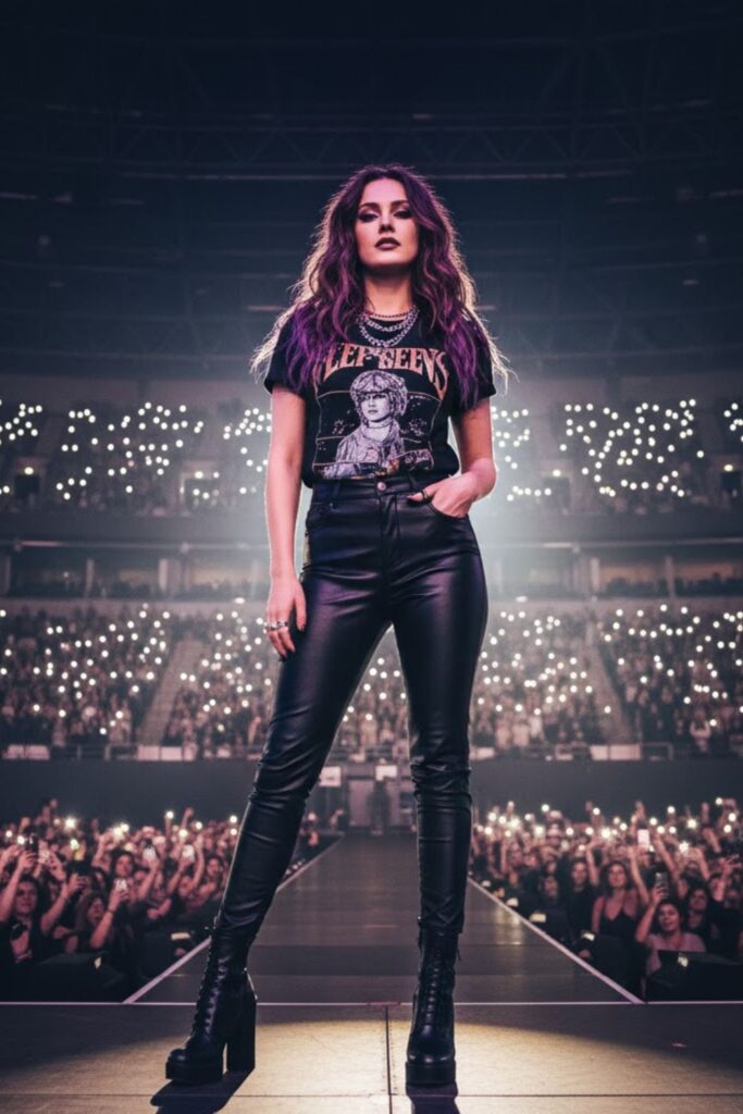 Band Tee with Leather Pants