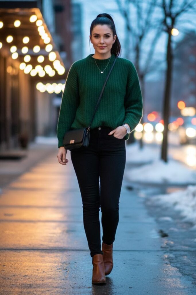 Black Jeans with Chunky Sweater and Chelsea Boots