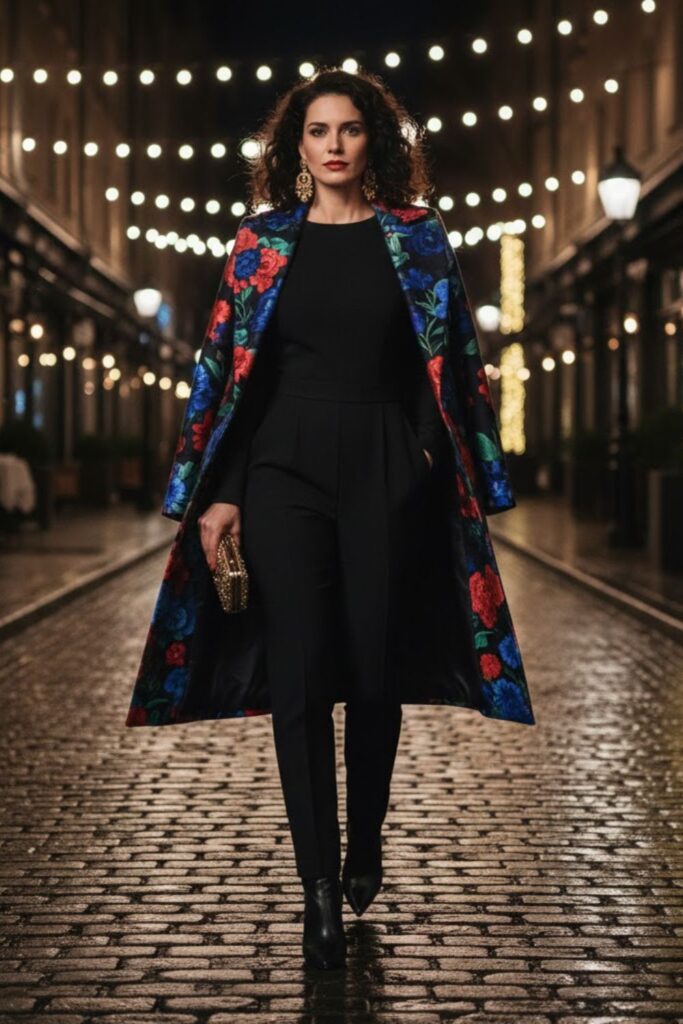 Black Jumpsuit with Statement Coat