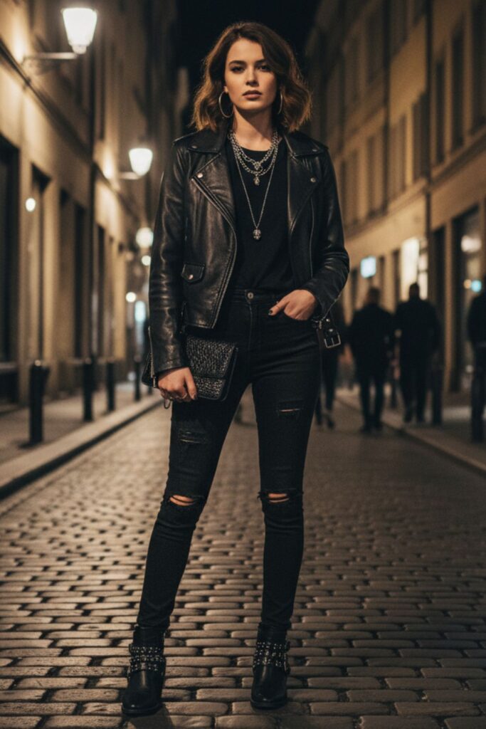 Black Skinny Jeans with Studded Booties