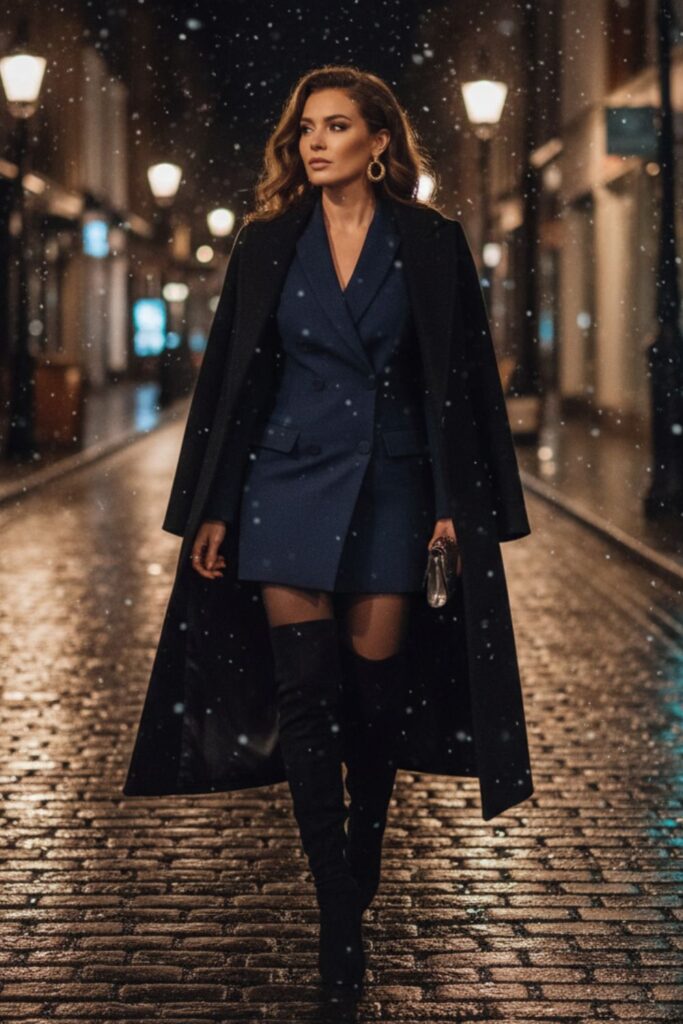 Blazer Dress with Over-the-Knee Boots