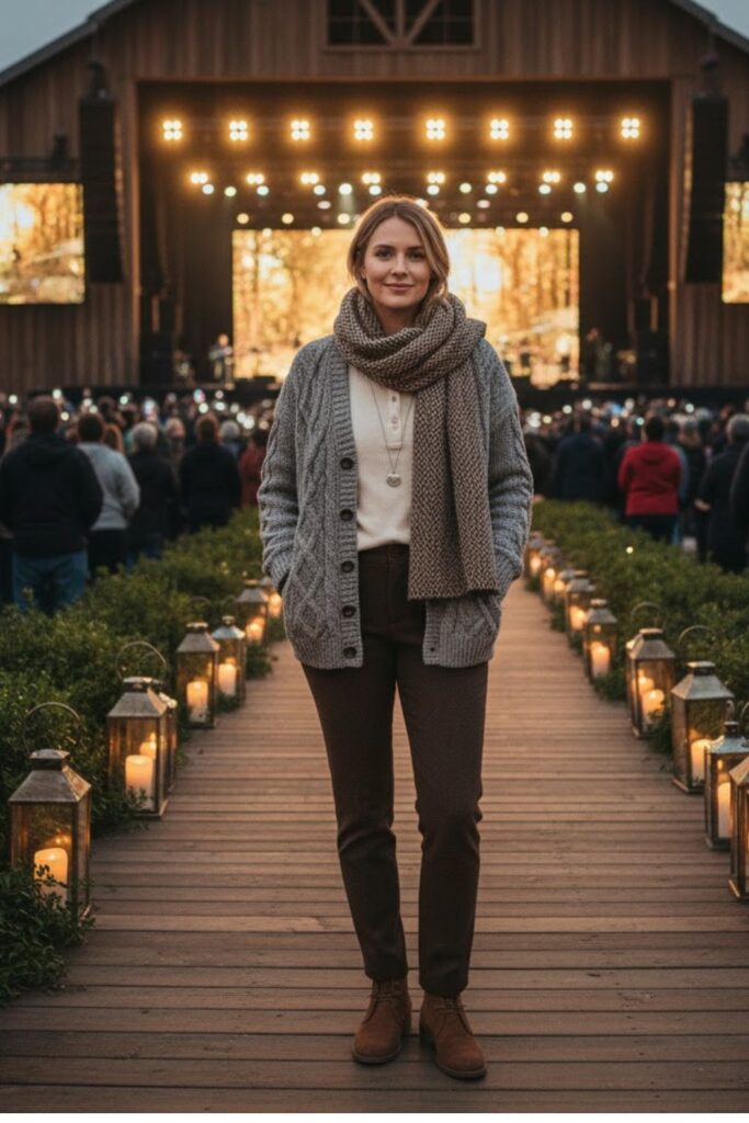 Cable Cardigan with Henley and Wool Scarf