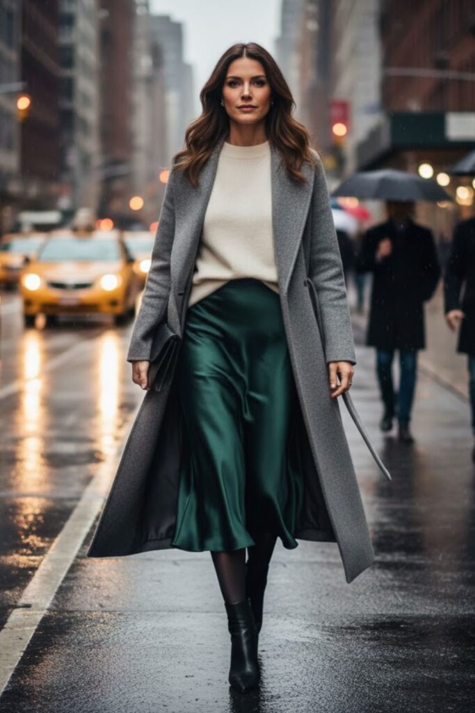 Cashmere Sweater with Midi Skirt