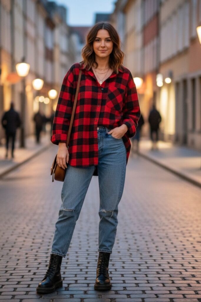 Checked Oversized Shirt with Boyfriend Jeans